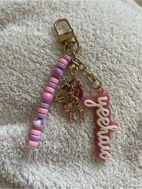 Pink 'Yeehaw' Beaded Keychain Bag Charm